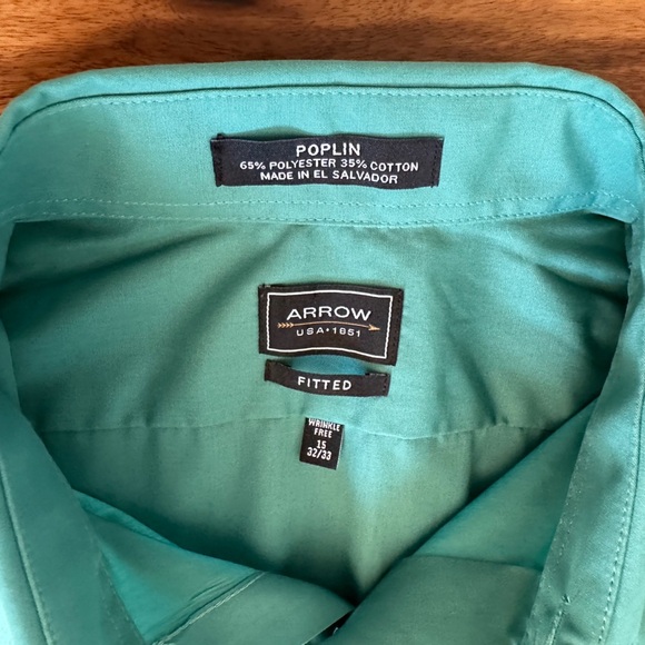Arrow Fitted Green Poplin Button Down Dress Shirt size 15 32/33 - Picture 3 of 3